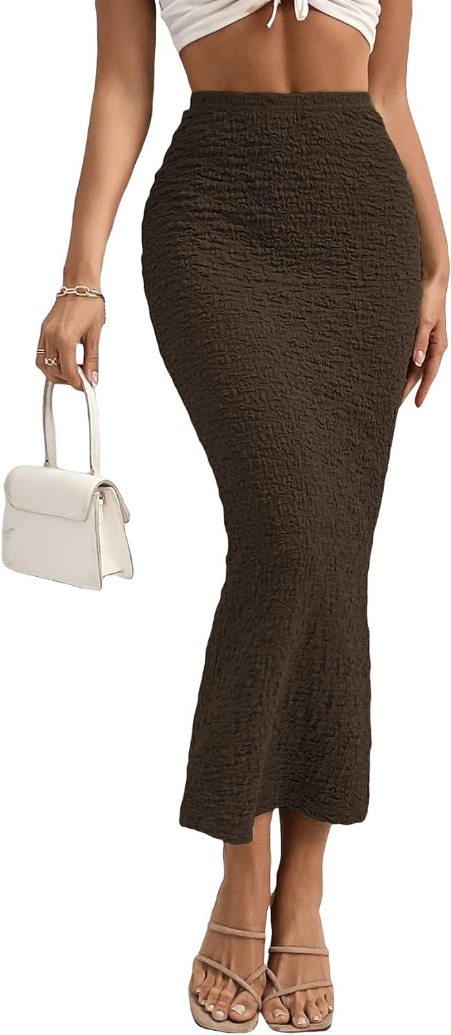 GORGLITTER Women's Texture Bodycon Maxi Skirt High Waist Pencil Long Skirts | Amazon (US)