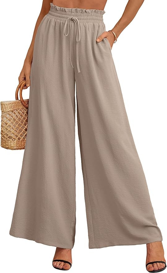 Heymoments Women's Wide Leg Lounge Pants Lightweight High Waisted Adjustable Tie Knot Loose Trous... | Amazon (US)