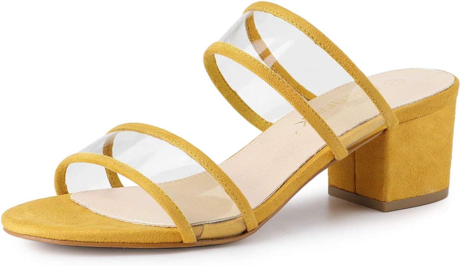 Allegra K Women's Clear Strap Block Heel Slide Sandals | Amazon (US)