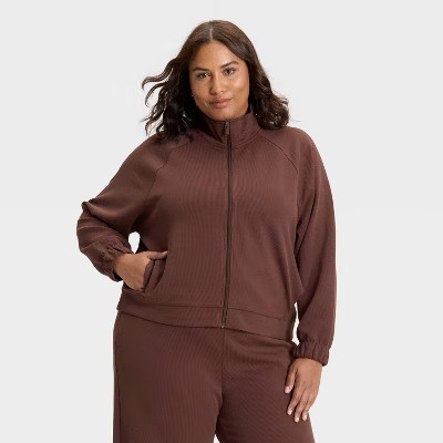 Women's Airy Sleek Ribbed Full Zip Jacket - All In Motion™ Brown 4X | Target