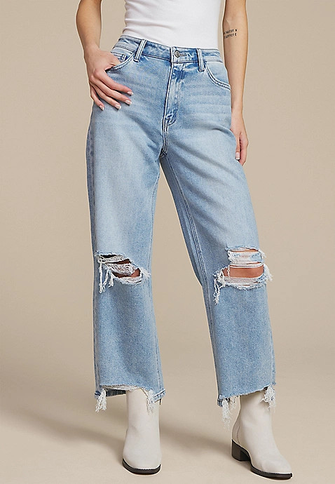 Flying Monkey™ High Rise Frayed Hem Ankle Straight Jean | Maurices