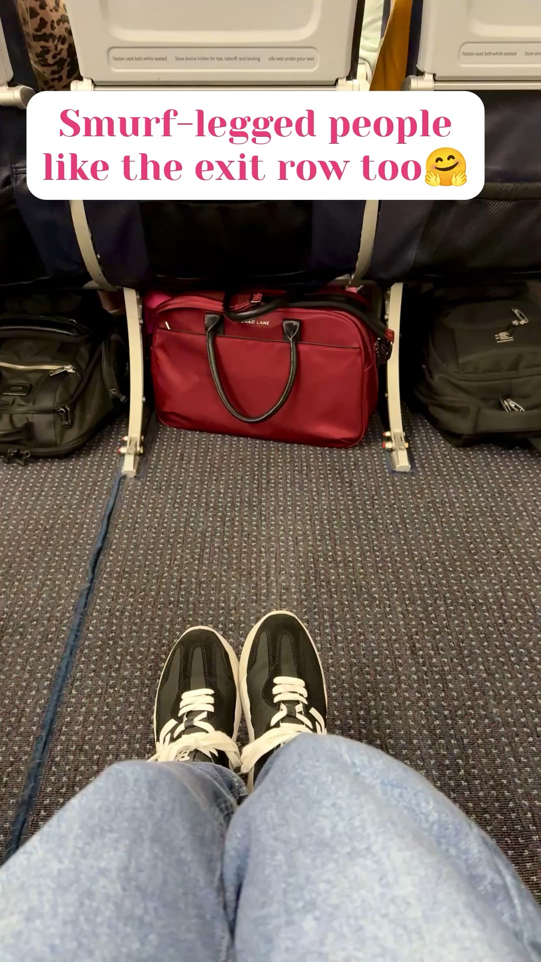 Comfy sneakers and a good personal item bag ALWAYS🤗 Exit row seat is a bonus 😉

#LTKTravel