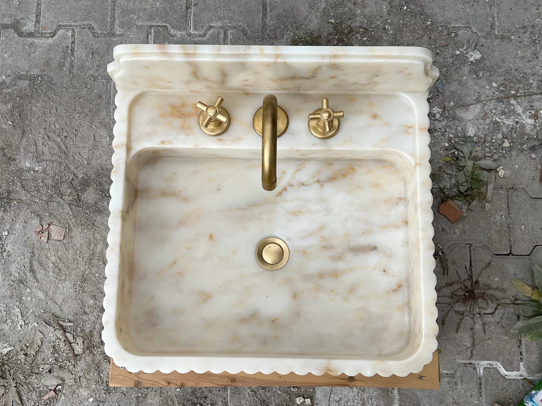 Calacatta Gold Backsplash Marble Sink,ribbed 3 Sides ,marble Wash Basin,bathroom Wash Basin ,coun... | Etsy (US)