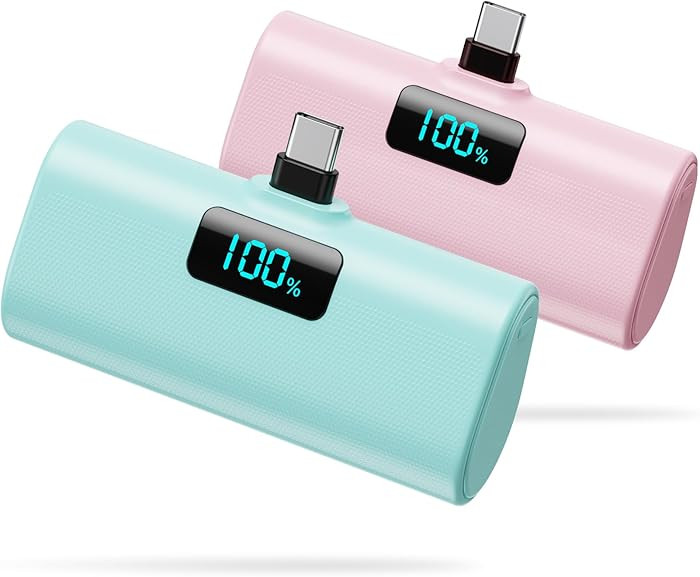 [2-Pack]Small Portable Charger 5200mAh, Upgraded PD USB C Power Bank Built-in USB-C Connector,LCD... | Amazon (US)