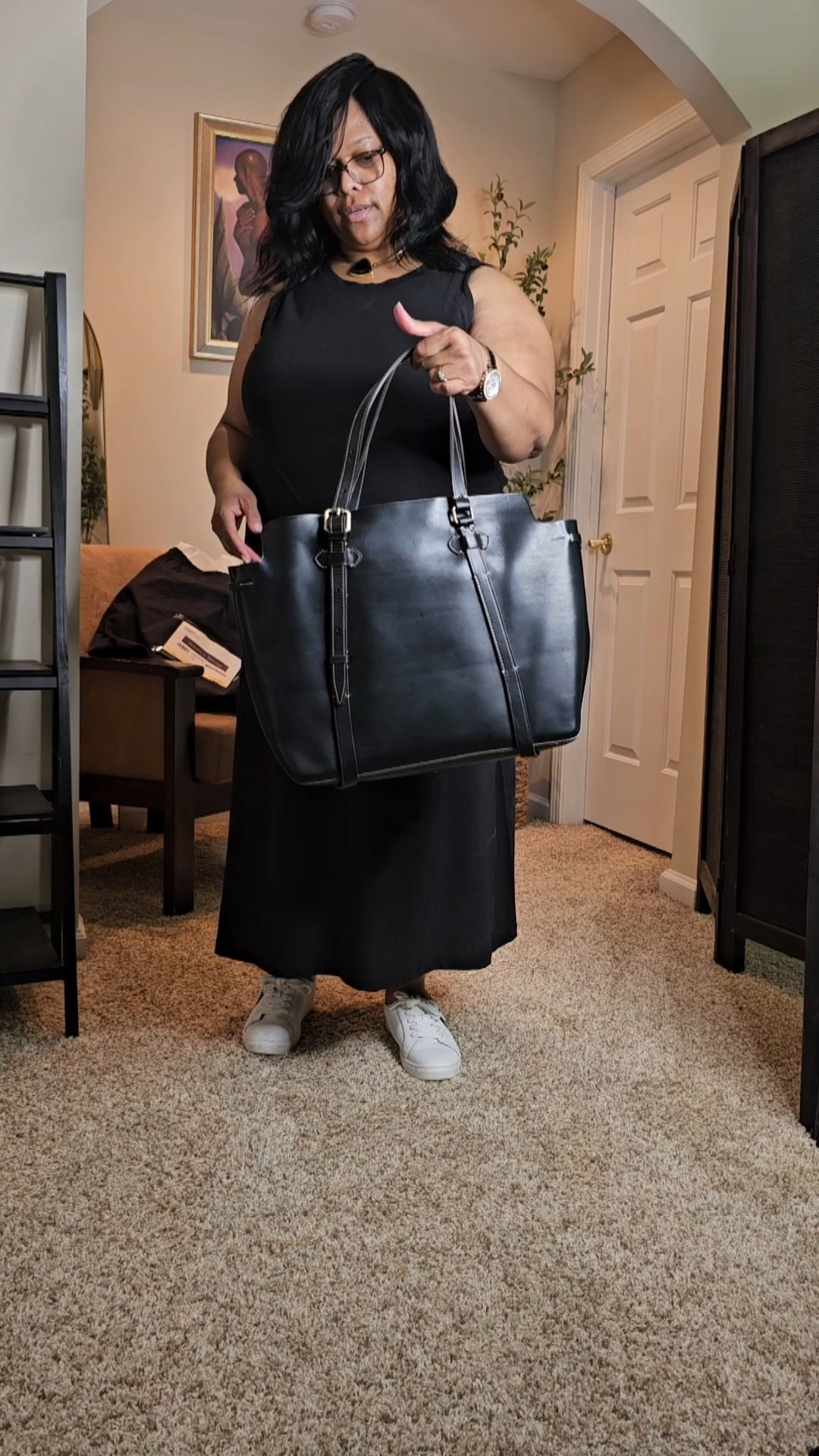 In love with my new Dooney and Bourke Volta Leone tote.  It checks all the boxes for an everyday tote and travel.  Holds all of the daily/ travel essentials plus a laptop and iPad.  The shoulder strap is adjustable. Feet on bottom for protection and stability.  Leather will soften but never puddle.  Built-in organization and a magnetic snap closure.  The black is timeless and classic.

#LTKTravel #LTKItBag #LTKWorkwear