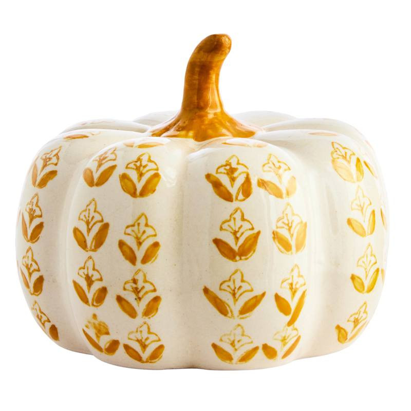 Yellow Block Print Pumpkin, 5" | At Home