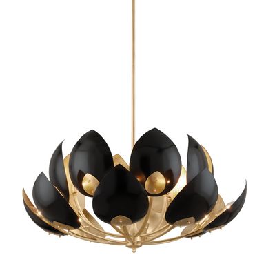 Lotus Chandelier, 16-Light, Gold Leaf, Black, 38.5"W (5739-GL/BK A5LFV) | Lighting Reimagined