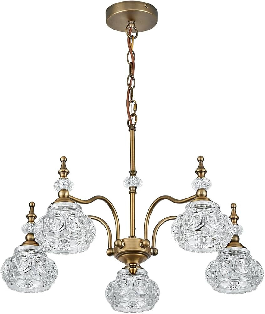 ZILANL Vintage Pendant Light Fixture, 3 Lights Gold Glass Pendant Lighting Matte Brushed Antique ... | Amazon (US)