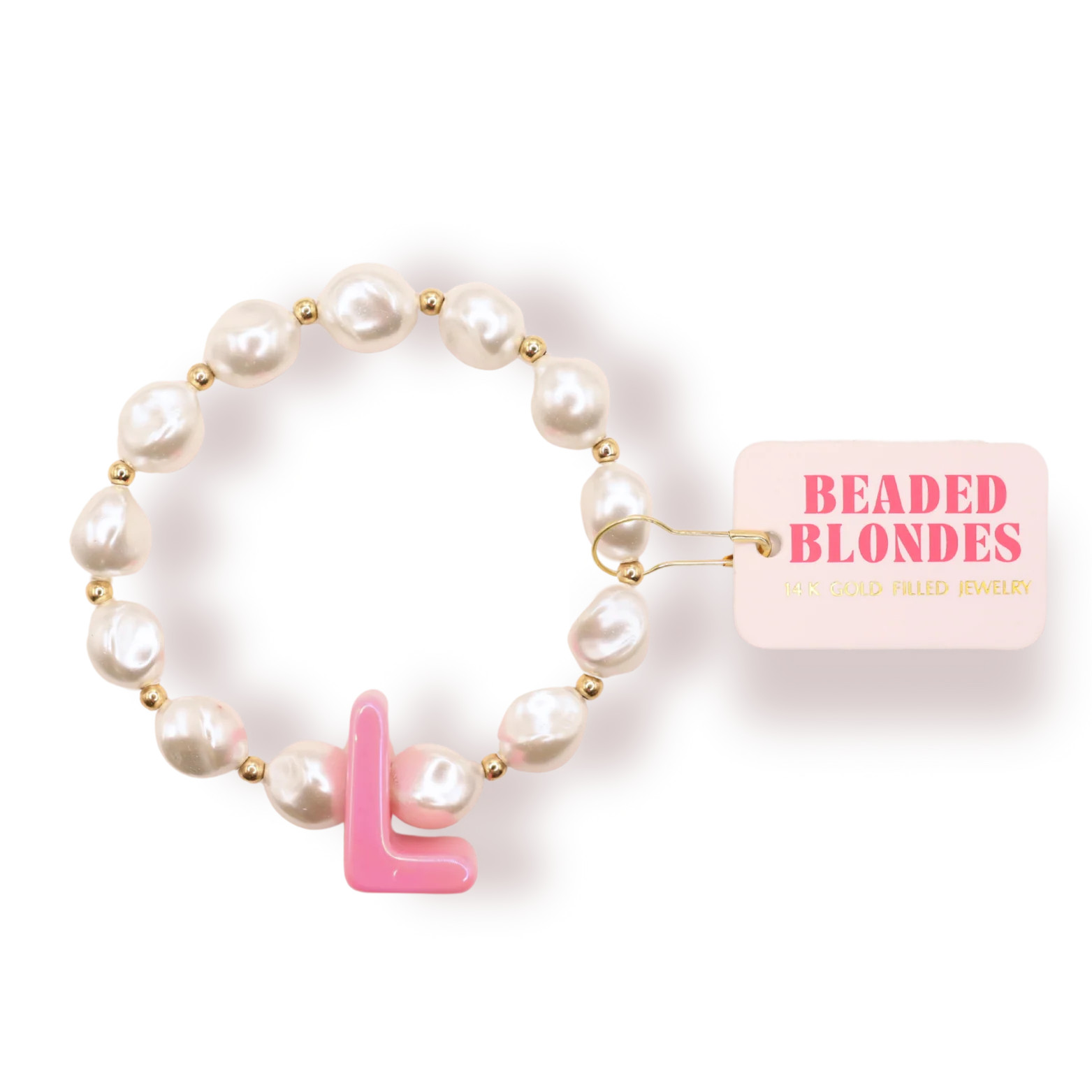 Pink Bubble Pearl Initial Bracelet (Final Sale) | Beaded Blondes