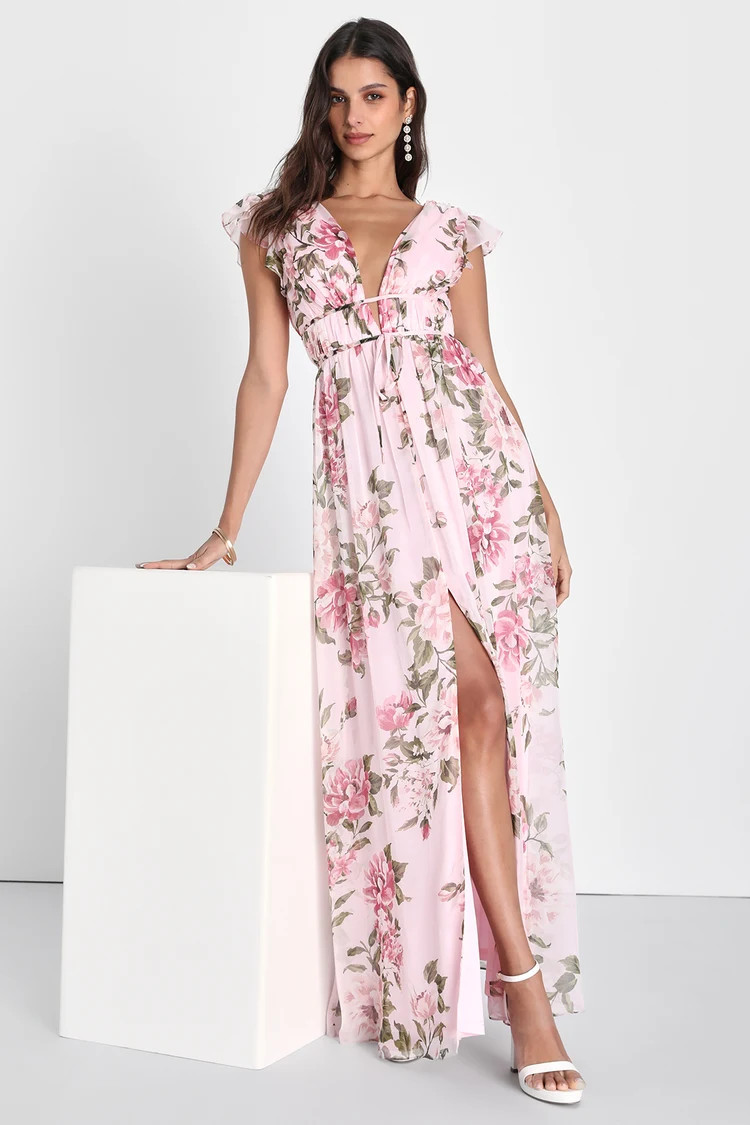 Blooming Impression Pink Floral Print Ruffled Maxi Dress | Lulus (US)