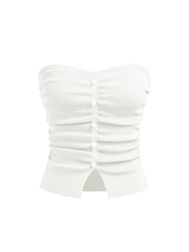 CIDER Faux Pearl Tube Tops for Women Crop Knit Split Hem Ruched Going Out Tops Cute Summer Outfit... | Amazon (US)