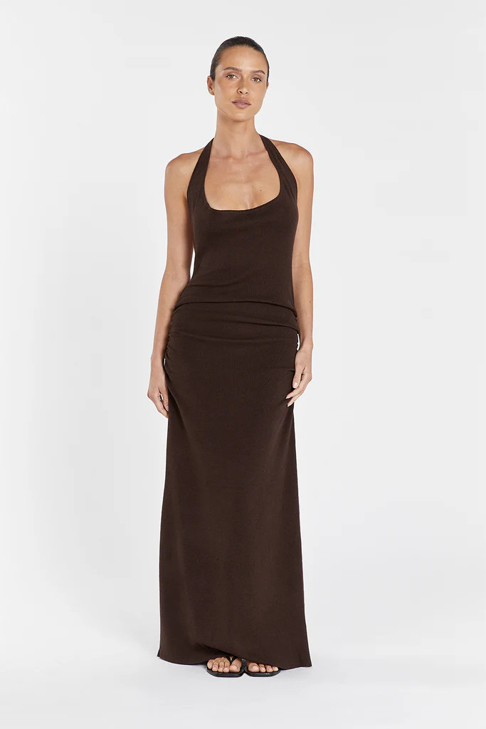 ALICE CHOC COWL NECK HALTER MIDI DRESS | DISSH