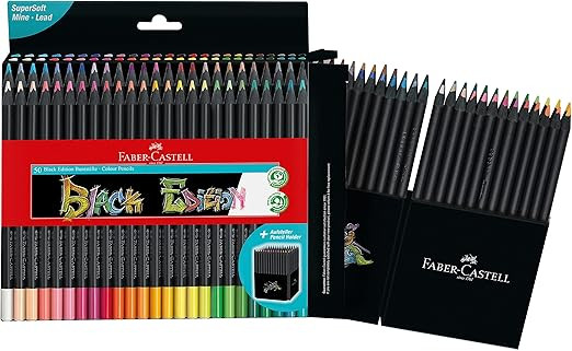 Faber-Castell 116450 - Crayons de couleur Blackwood, Black Edition, étui de 50 pièces, couleurs... | Amazon (FR)