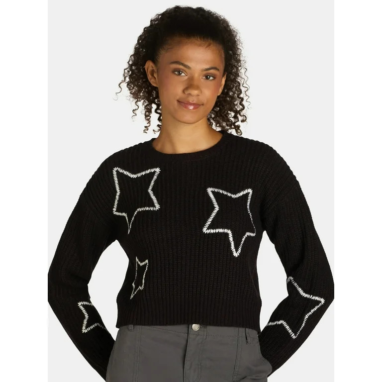 No Boundaries Whipstitch Sweater, Women's and Women’s Plus | Walmart (US)