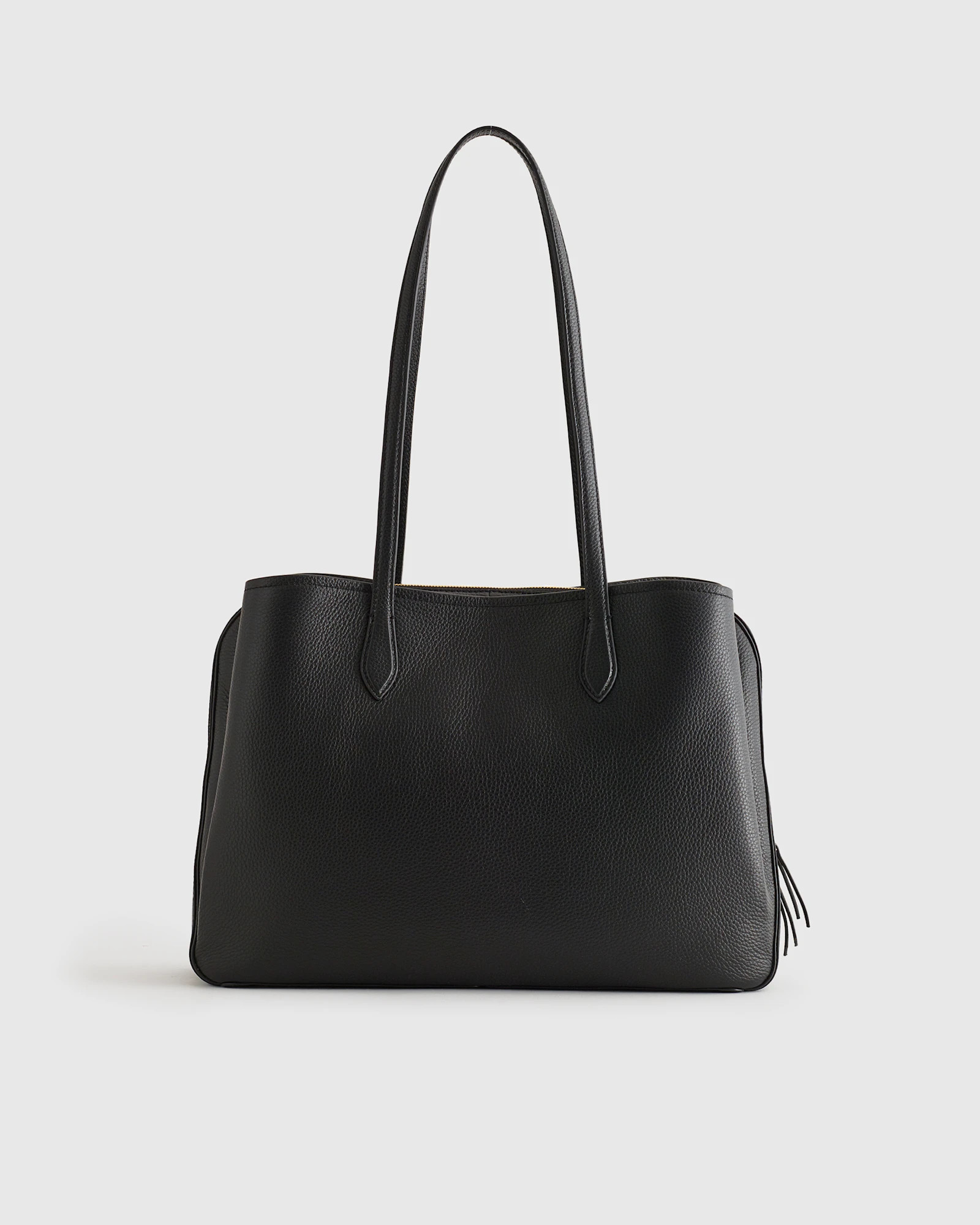 Quince | Women's Italian Leather Triple Compartment Work Tote in Black | Quince