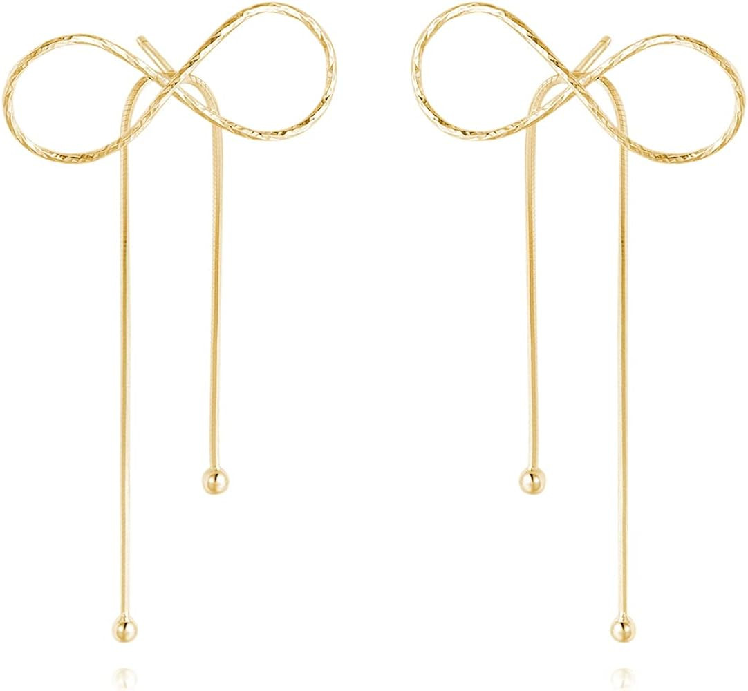 Reffeer Solid 925 Sterling Silver Bow Drop Earrings Dangle for Women Teens Bowknot Dangle Earring... | Amazon (US)