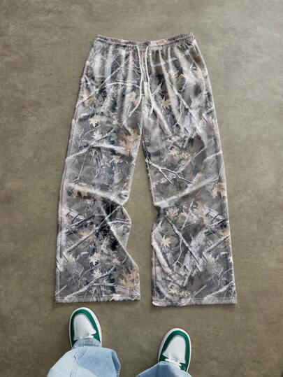 Manfinity Roghcode Men's Tree Branch Print Drawstring Waist Loose Casual Sweatpants, Baggy Pants, For Rave | SHEIN