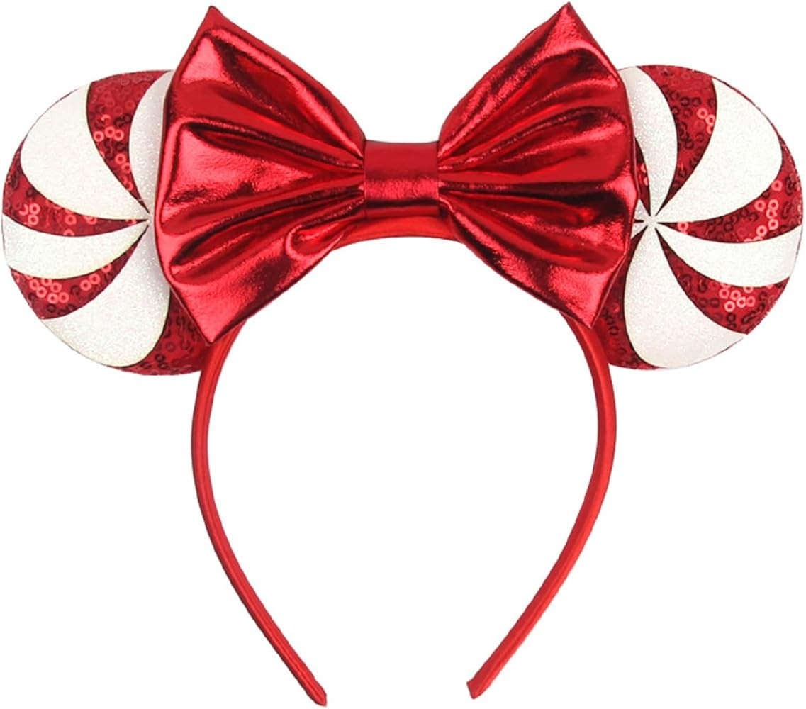 Christmas Sequin Mouse Ears Headband Hair Hoop Peppermint Snowflakes Bow Hairband Headpiece for P... | Amazon (US)