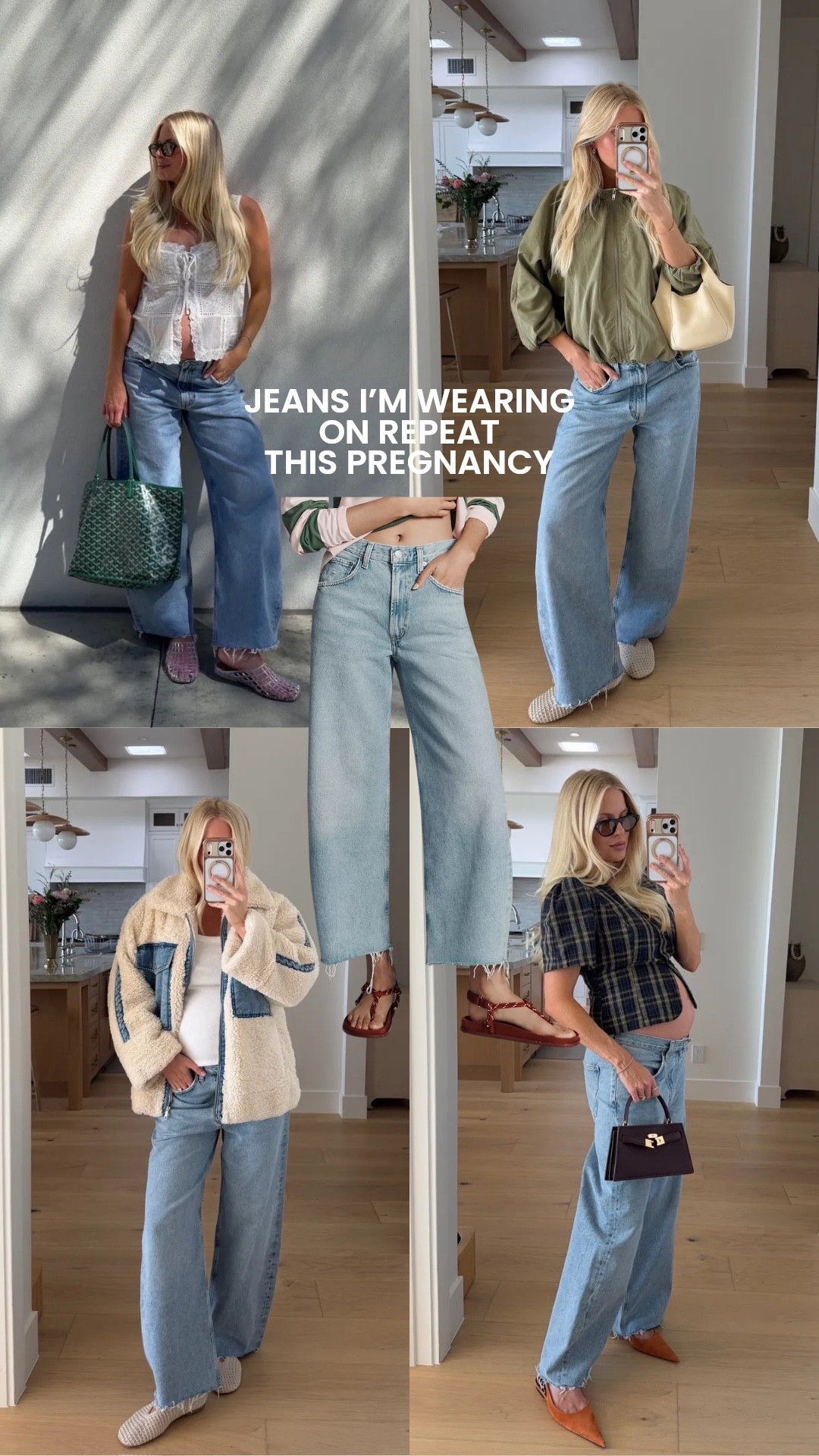 Wearing a 29 in jeans (sized up 3 for pregnancy)! #kathleenpost

Top left - med in top, shoes tts
Top right - med in jacket, shoes tts
Bottom left - small in tee and jacket, shoes tts
Bottom right - large in top (sized up for pregnancy), shoes tts

Bump friendly, maternity look, spring pregnancy outfit, spring transition, spring outfits 2026



#LTKBump #LTKSeasonal #LTKootd