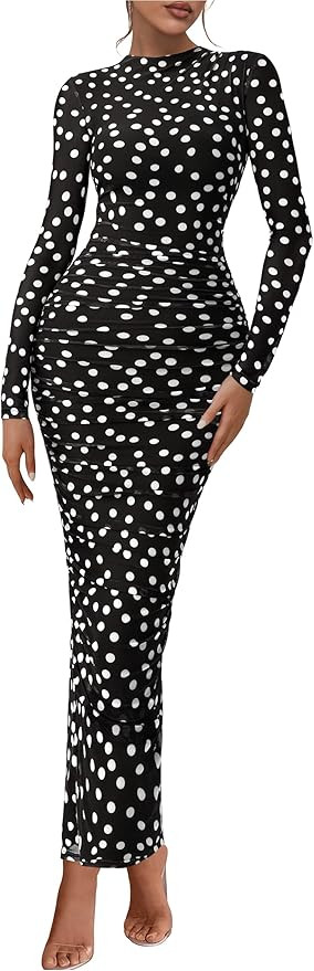 PRETTYGARDEN Womens Long Sleeve Maxi Dresses 2026 Spring Ruched Bodycon Floral Mesh Formal Weddin... | Amazon (US)