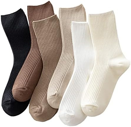 ACCFOD Womens Cute Crew Socks Casual Athletic Aesthetic Socks Neutral Cotton Socks for Women Gran... | Amazon (US)