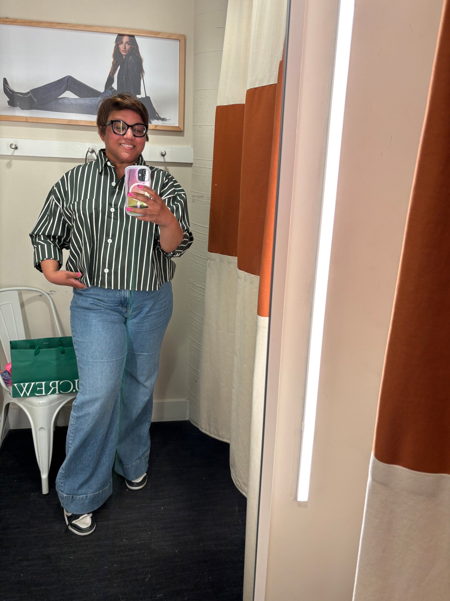 This shirt is EVERYTHING!!!! The fit is incredible. It’s cropped but not too cropped. I purchased the size XL, but size down if you don’t want a loose fit. The shirt is offered in a variety of solid colors and patterns  