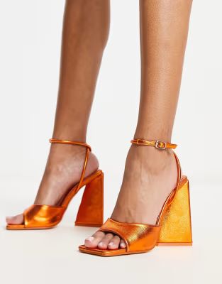 Public Desire Eagle triangle heel sandals in metallic orange | ASOS (Global)