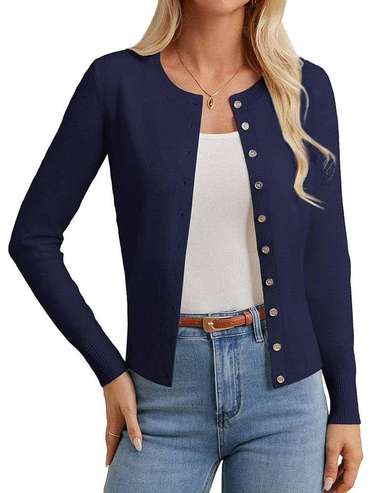 GRACE KARIN Women's Lightweight Fall Cardigan, Long Sleeve Knit Crop Sweater Trendy，Button Open... | Amazon (US)