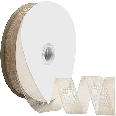 Kailin 3/4 inch Wide Shimmer Sheer Organza Ribbon 50 Yards Tan | Amazon (US)