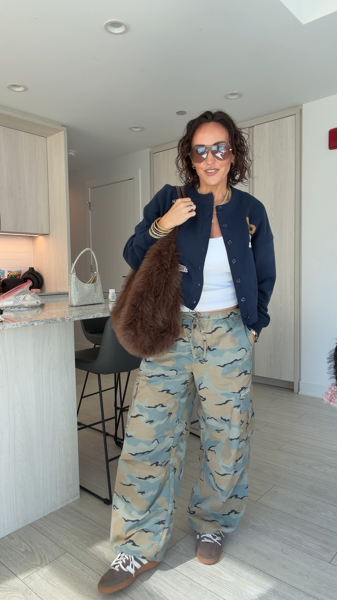 Xs cardigan
S tank 
S camo cargo pants for oversized fit

#LTKootd #LTKdayinmylife #LTKgrwm