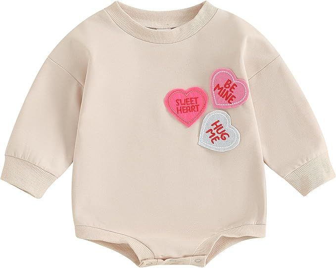 Molgkyo Newborn Baby Girl Boy Valentines Day Outfit Heart Letter Print Long Sleeve Sweatshirt Rom... | Amazon (US)