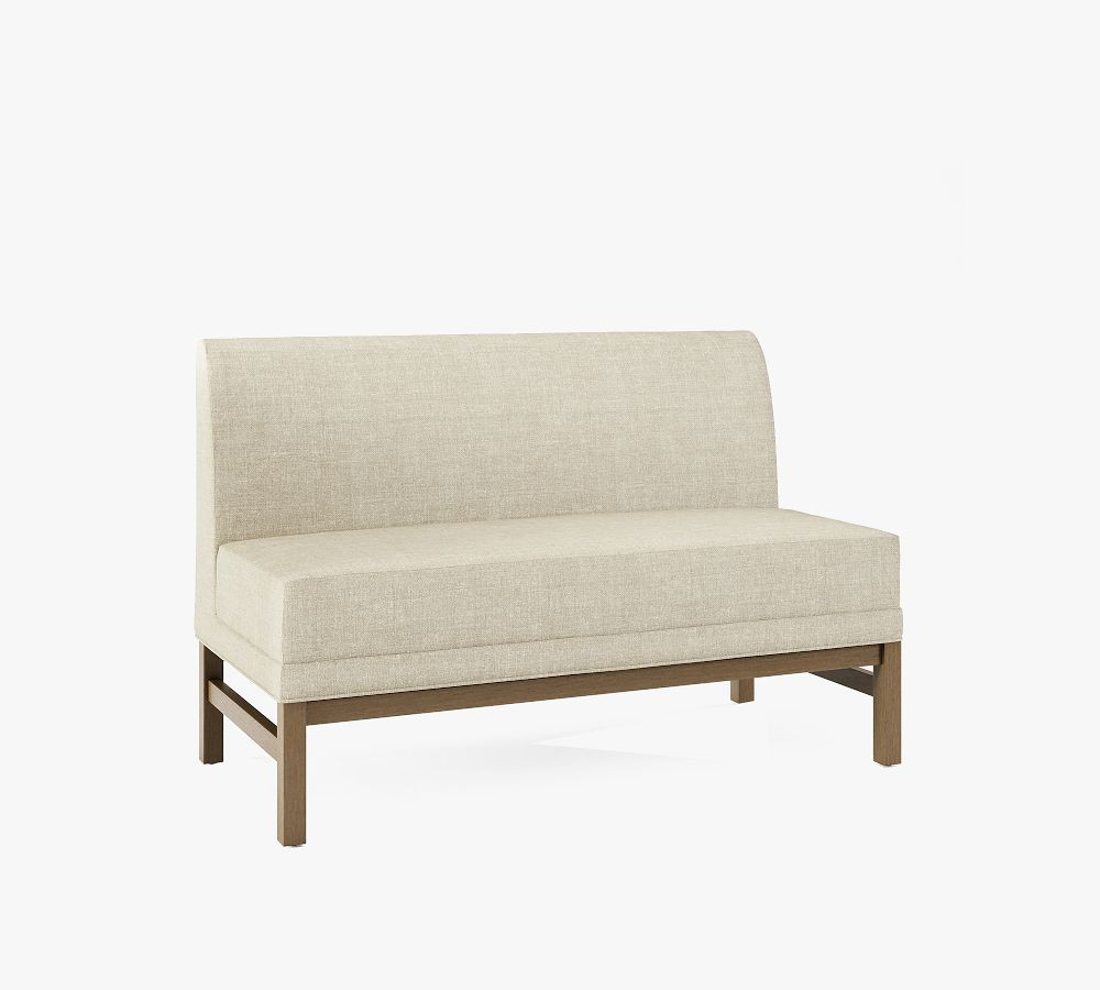 Nielson Upholstered 3-Seater Banquette, Seadrift Legs, Basketweave Slub Ash | Pottery Barn (US)
