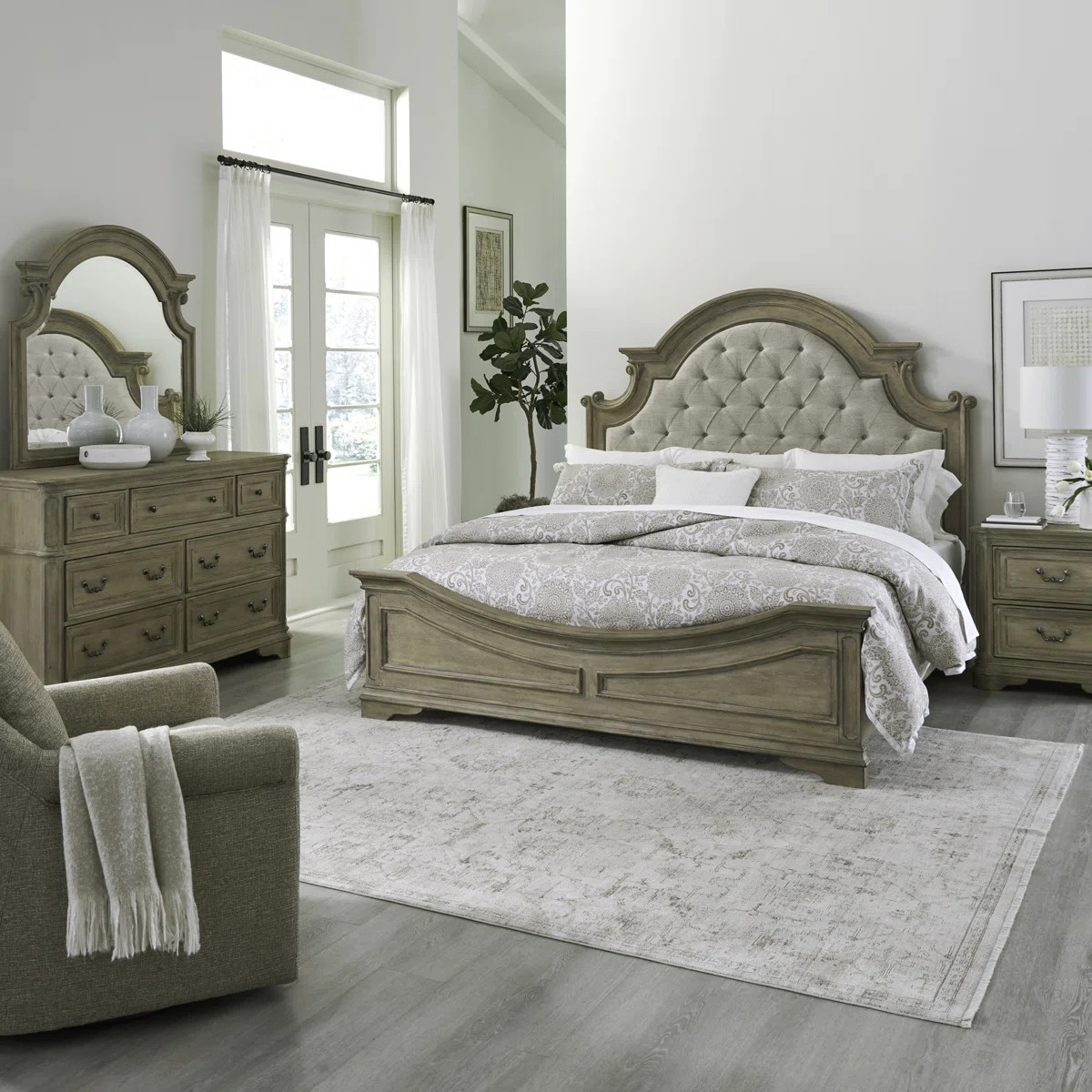 Colchester Queen Upholstered Bed, Dresser & Mirror, Two Nightstand Bedroom Set | Wayfair North America