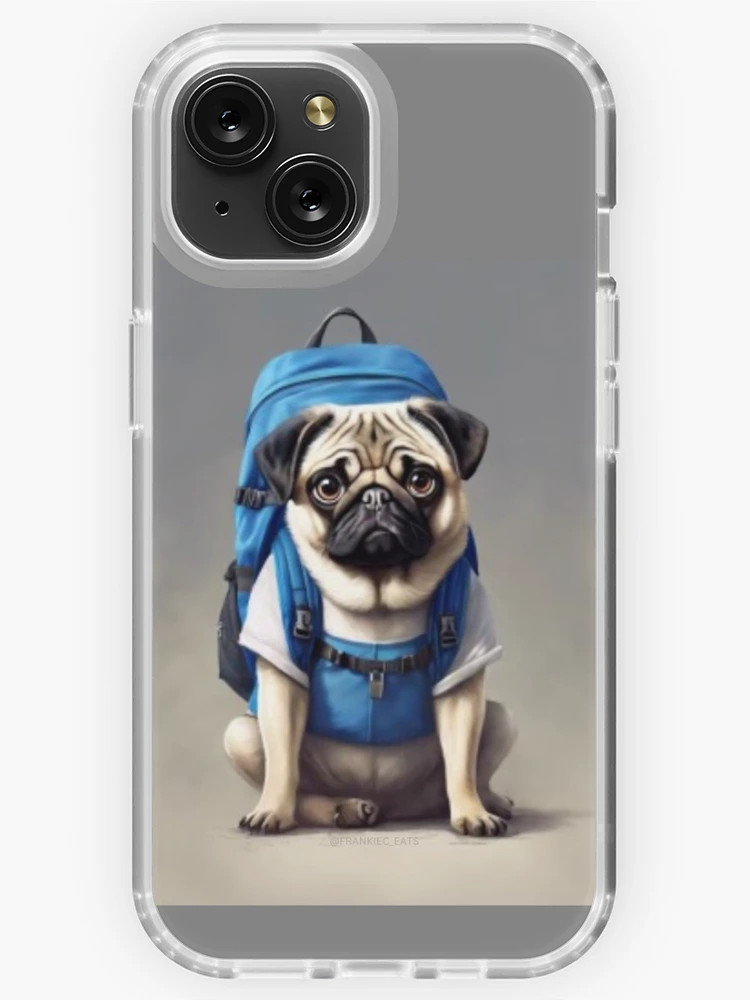 Pug with a blue backpack  iPhone Case | Redbubble (US)