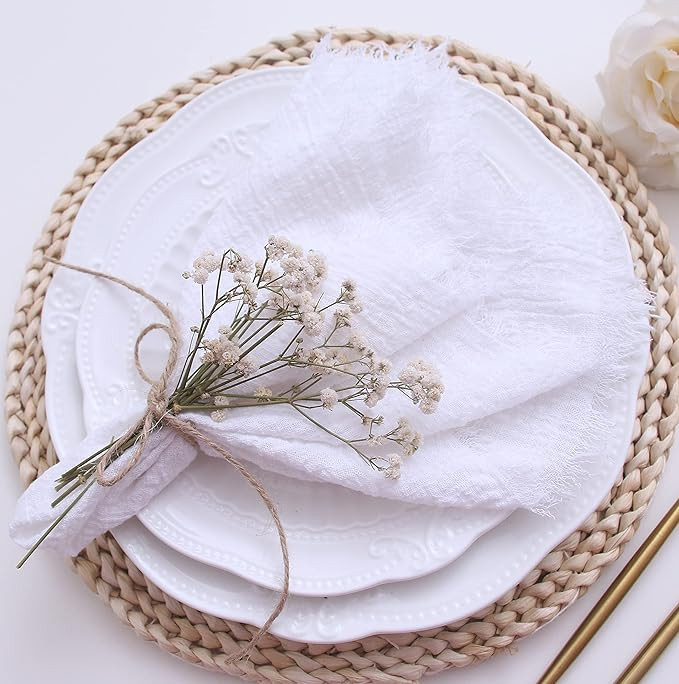 Amazon.com: Cloth Napkins with Fringe Set of 12,100% Natural Soft Cotton,Washable Gauze Napkins G... | Amazon (US)