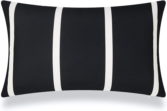 Patio Indoor Outdoor Lumbar Pillow Cover ONLY for Backyard, Couch, Sofa, Black Wide Striped, 12"x... | Amazon (US)