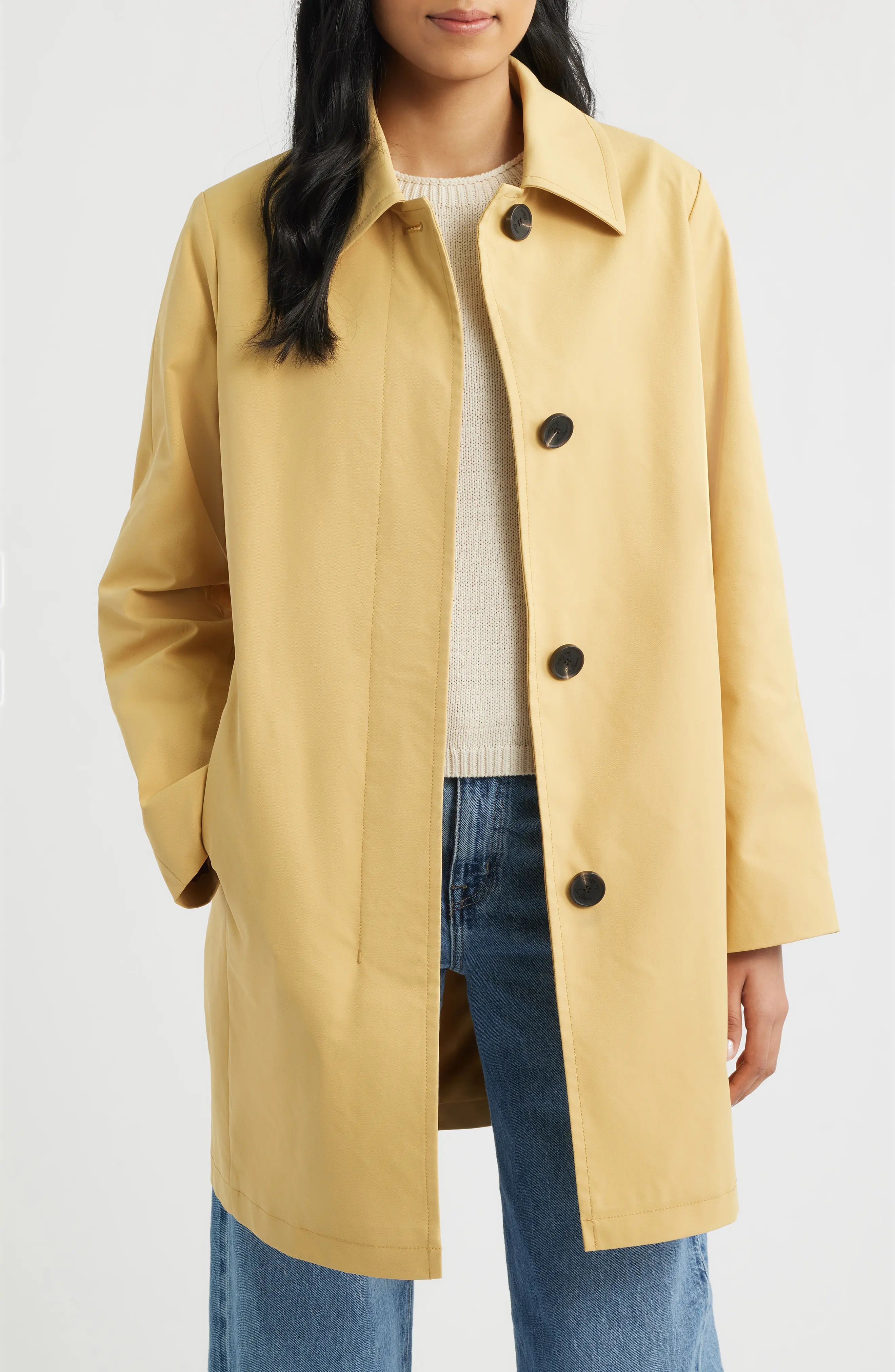 Sam Edelman Fly Front Longline Rain Jacket in Check at Nordstrom, Size Small | Nordstrom