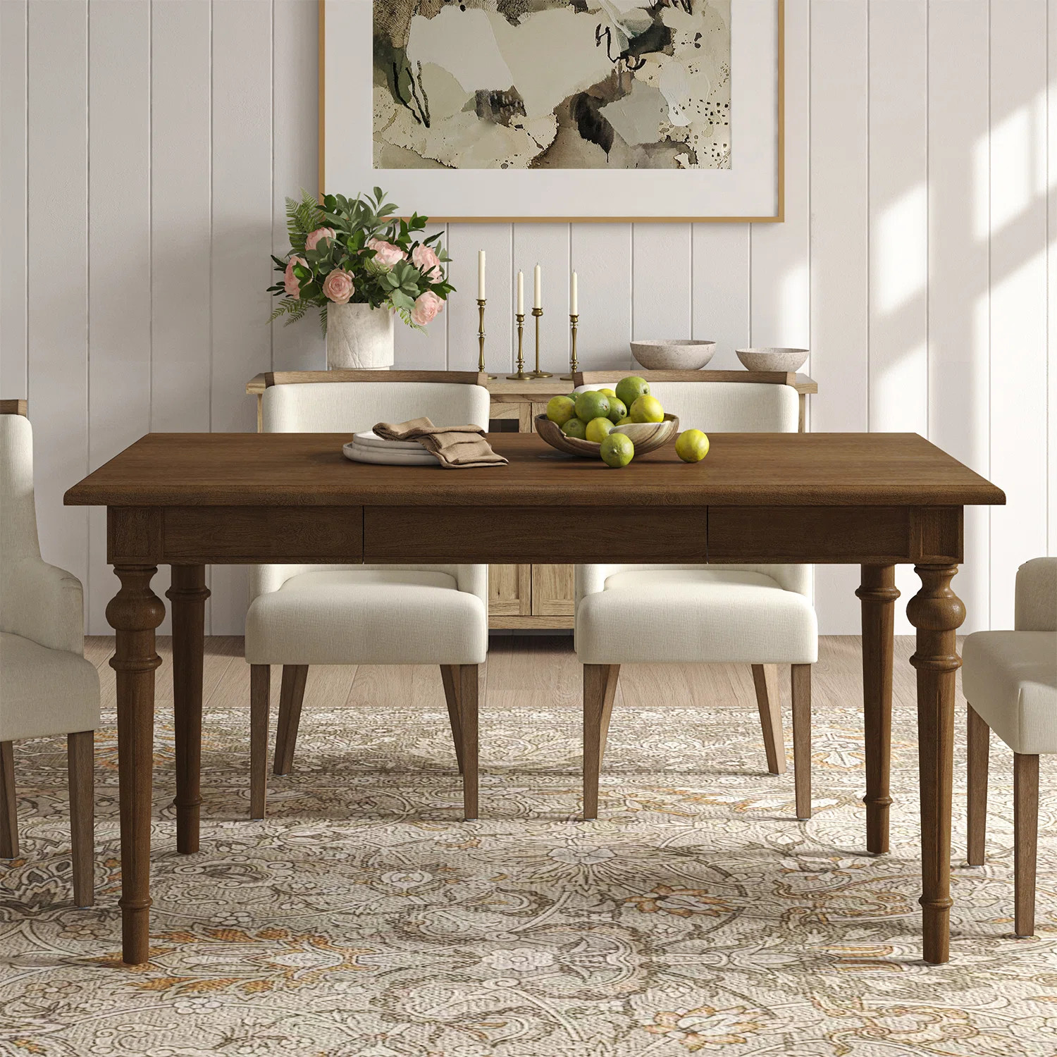 Edgarda 60'' Farmhouse Dining Table With Drawer | Wayfair North America