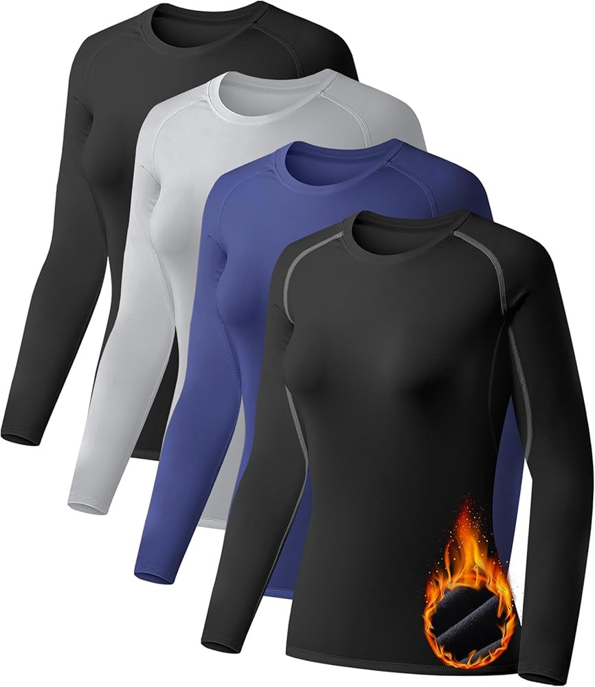 TELALEO 4 Pack Women's Thermal Shirts Fleece Lined Athletic Tops Long Sleeve Compression Workout ... | Amazon (US)