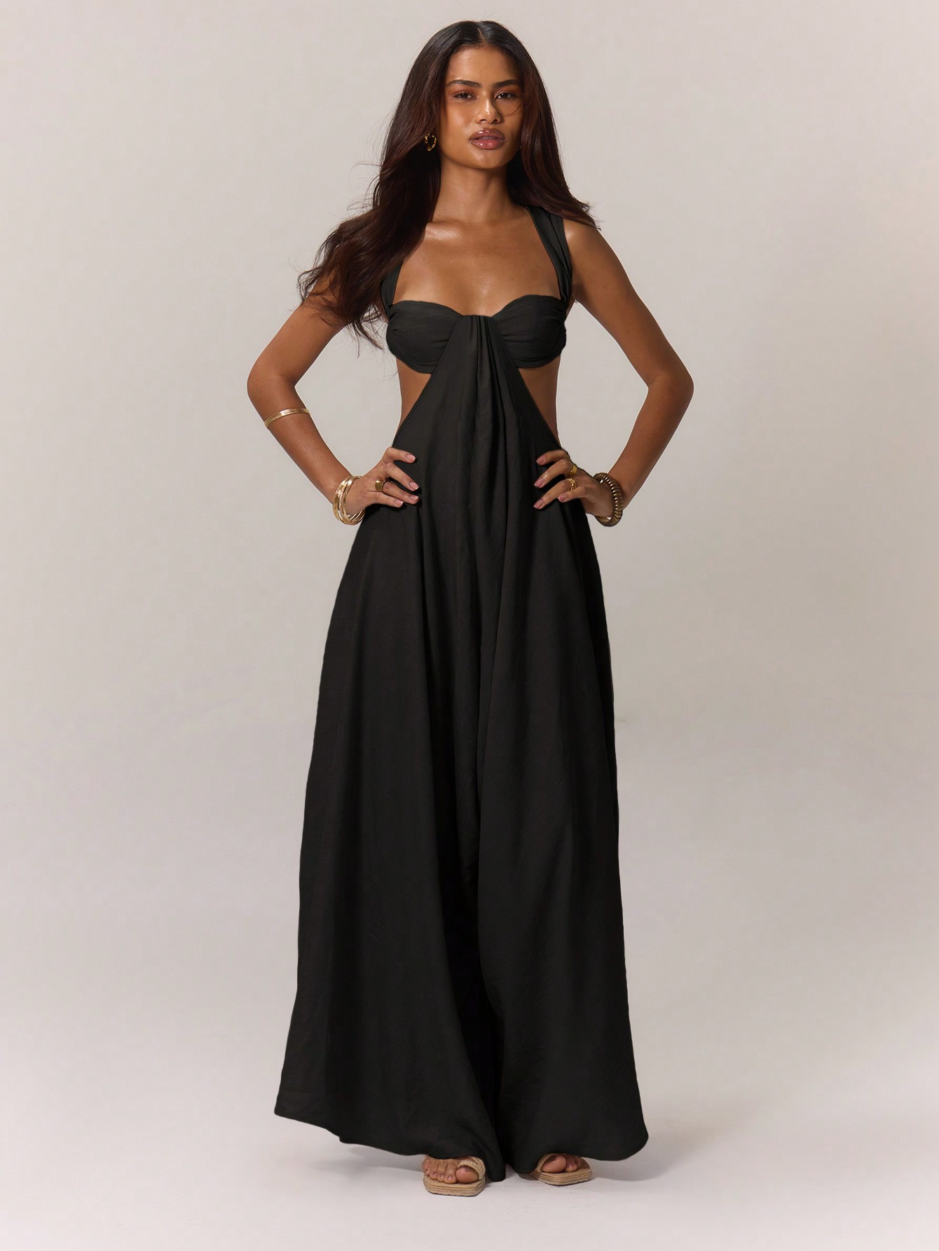 MUSERA Boho Ruched Bust Extreme Wide Leg Jumpsuit | SHEIN