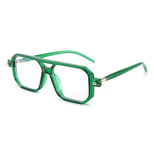 FEISEDY Reading Glasses Vintage Square Blue Light Blocking Glasses Women Men 70s Flat Aviator Glasses B0090 Green 1.5x | Amazon (US)