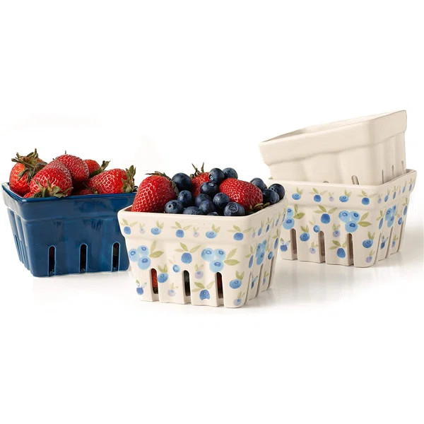 Farmhouse Ceramic Berry Basket, Colander, Farmers Market Square Bowl. Rustic Kitchen Decor Fruit ... | Wayfair North America