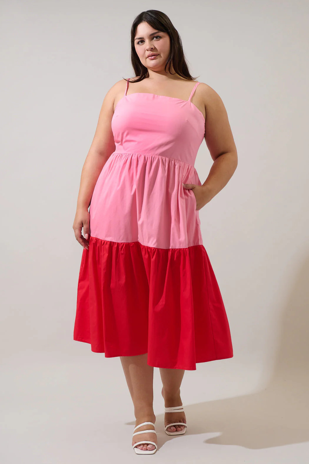 Rebekah Color Block Midi Dress Curve | Sugarlips