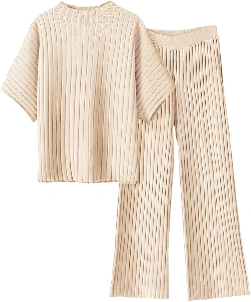 Tankaneo Womens Sweater Sets 2 Piece Outfits Knit Mock Neck Tops and Elastic Waist Pants Sets Cas... | Amazon (US)