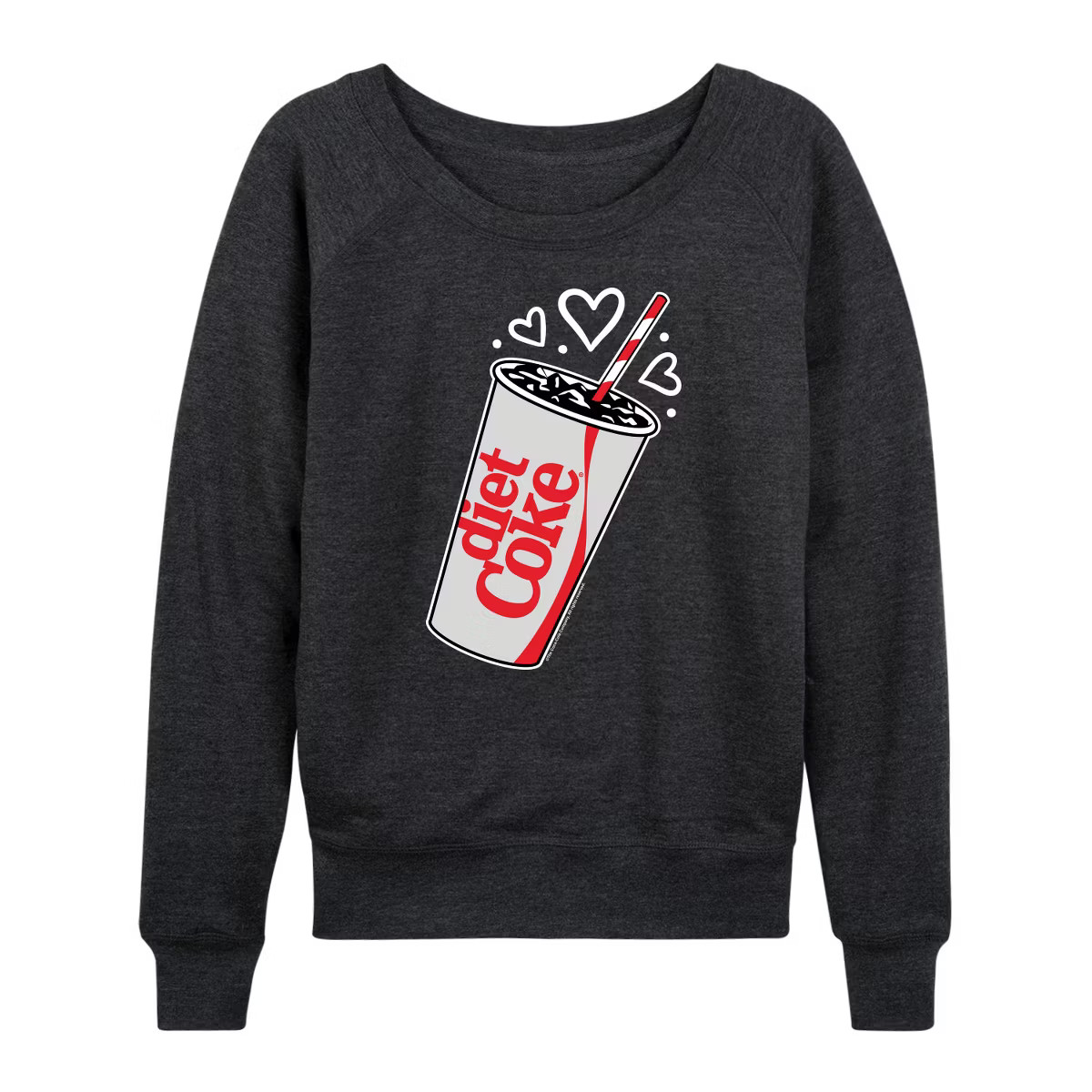 Women's - Diet Coke - Heart Bubbles Lightweight French Terry Wide Neck Long Sleeve Shirt | Target