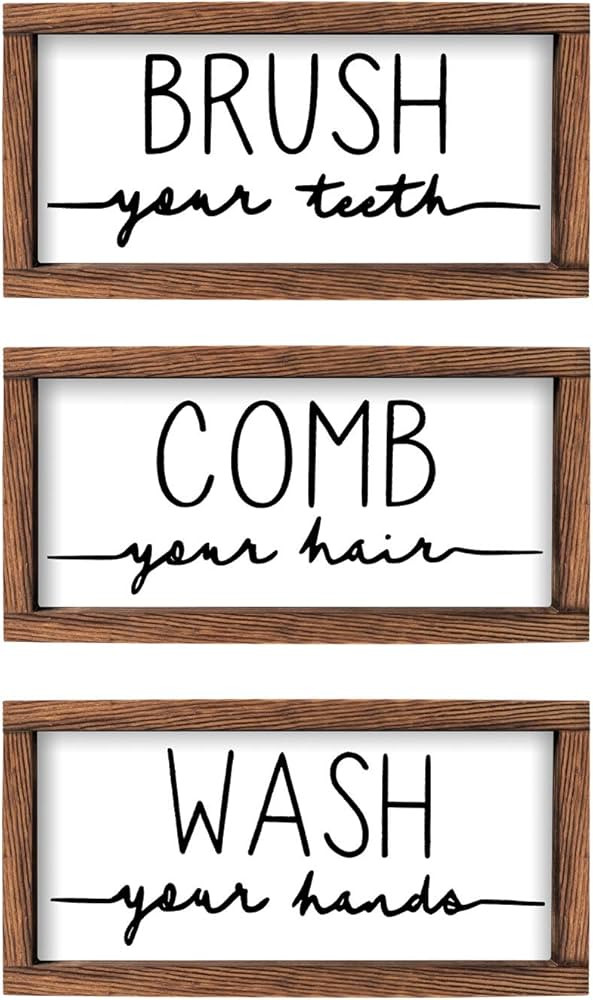 LIBWYS Bathroom Sign & Plaque (Set of 3) Wash Your Hands Brush Your Teeth Comb Your Hair Decorati... | Amazon (US)