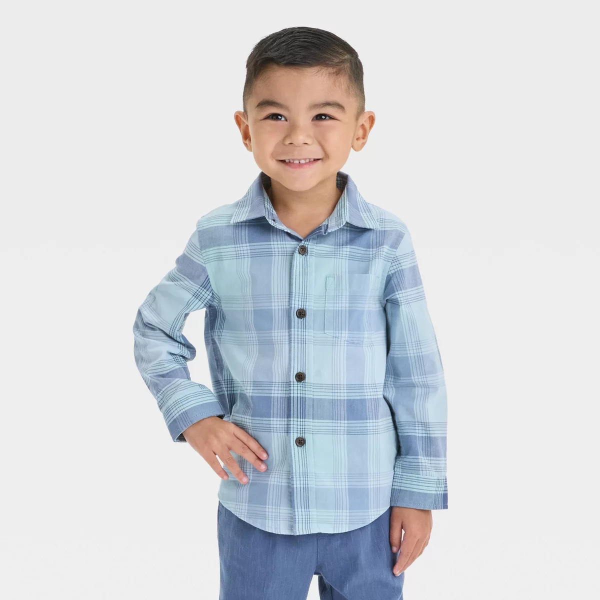 Toddler Boys' Long Sleeve Plaid Woven T-Shirt - Cat & Jack™ Blue | Target