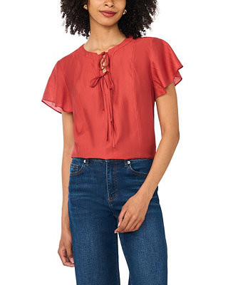 Women's Double Tie Raglan Short Flutter-Sleeve Blouse | Macy's