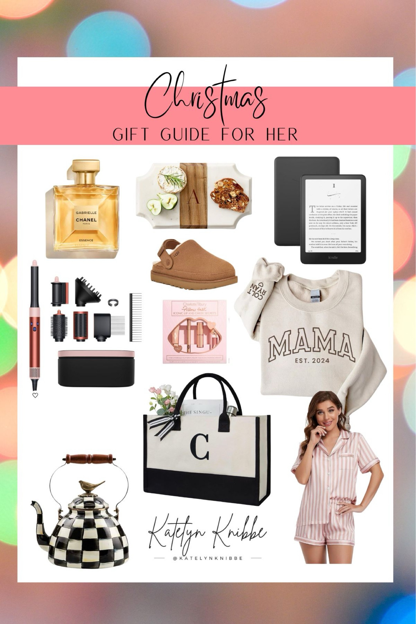 Gift guide for women's gifts. Great for moms, wives, etc. Prices range from around $20 to splurge items. 

Pajama set, mama sweatshirt, personalized tote bag, Mackenzie child tea kettle, dyson airwrap limited edition, channel perfume, kindle, uggs, makeup set 

 #LTKGiftGuide #LTKHoliday #LTKSeasonal

#LTKGiftGuide #LTKSeasonal #LTKHoliday