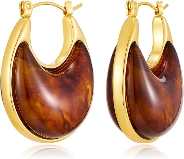 YUJIE Chunky Resin Hoop Earrings for Women Trendy Acrylic Statement Earring, Vintage Gold Mixed Metal Colorful Summer Beach Jewelry Gift | Amazon (US)